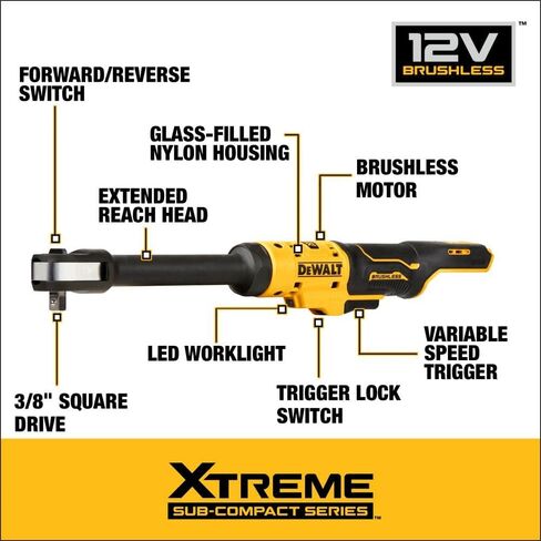 DEWALT XTREME 12V MAX* Cordless Ratchet, Brushless,3/8 in., Extended Reach, Tool Only (DCF503EB) in Saudi Arabia
