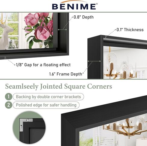 مرآة حمام مستطيلة بإطار ذهبي مقاس 40 بوصة × 30 بوصة من Benime، مرآة غرور مستطيلة للحمام مثبتة على الحائط ومرآة حمام زاوية مربعة (أفقي/عمودي) in Kuwait