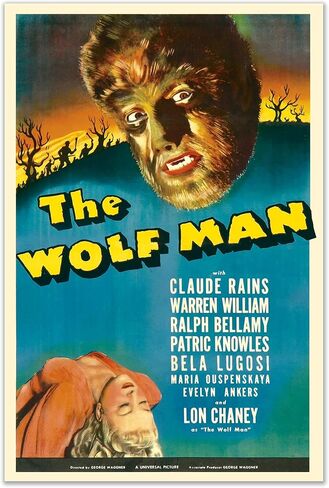ملصق فيلم The Wolf Man Vintage - مجموعة من 1 (27.94 سم × 43.18 سم) in Kuwait