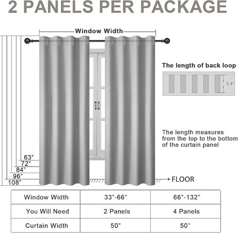 INOVADAY ستائر سوداء داكنة بطول 84 بوصة مجموعة من لوحتين، ستائر تعتيم بعلامة التبويب الخلفية/جيب قضيب بطول 84 بوصة لغرفة النوم، ستائر نافذة تحجب الضوء لغرفة المعيشة، الحضانة، W50xL84 in Kuwait