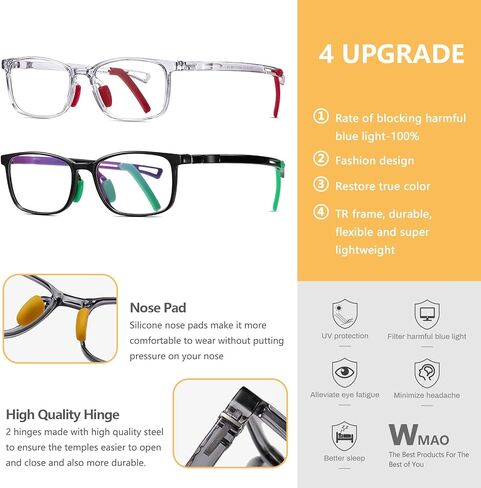 WMAO Blue Light Blocking Glasses for Kids TR90 Frame Anti Blue Light Glasses UV Glare for Gaming & Reading in Kuwait