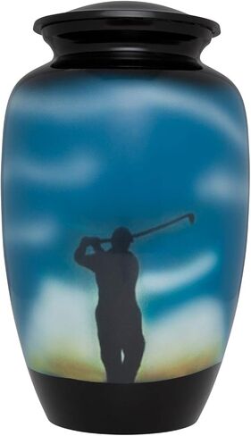 جرة حرق جثث الجولف - جولة مسائية ملونة مطلية بشكل جميل من الجولف هي تذكارية مثالية للاعب الجولف المحبوب - جرة جنازة عالية الجودة من الألومنيوم - جرة دفن كبيرة للرماد البشري مقاس البالغين in Kuwait
