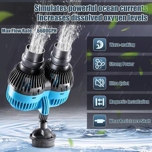 LYPHARD AQUARIUMS Wave Maker لخزان حوض السمك، رأس طاقة 3440 جيجا في الساعة، مضخة دوران 80-100 جالون، صمت فائق، مضخة مياه غاطسة لخزان الأسماك تدور 360 درجة، موجة واحدة in Kuwait