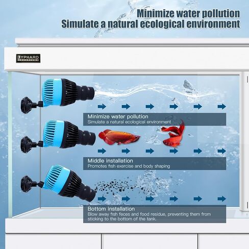 LYPHARD AQUARIUMS Wave Maker لخزان حوض السمك، رأس طاقة 3440 جيجا في الساعة، مضخة دوران 80-100 جالون، صمت فائق، مضخة مياه غاطسة لخزان الأسماك تدور 360 درجة، موجة واحدة in Kuwait
