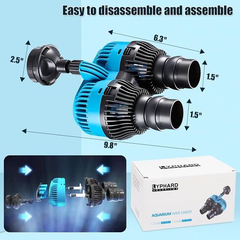 LYPHARD AQUARIUMS Wave Maker لخزان حوض السمك، رأس طاقة 3440 جيجا في الساعة، مضخة دوران 80-100 جالون، صمت فائق، مضخة مياه غاطسة لخزان الأسماك تدور 360 درجة، موجة واحدة in Kuwait