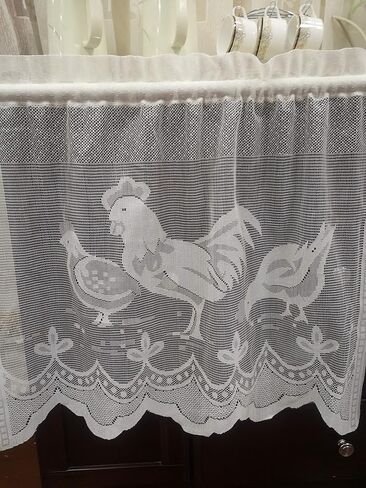 معنى 4 الستارة الستارة مع الديك الديك الأبيض البلد شبه شير قماش ستائر متماسكة الدانتيل 1 قطعة 60 "X14"(152x36 سنتيمتر) قضيب جيب in Kuwait