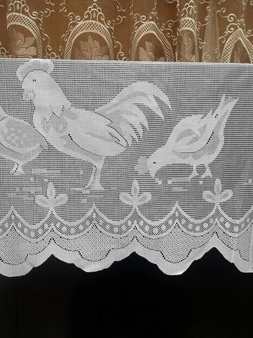 معنى 4 الستارة الستارة مع الديك الديك الأبيض البلد شبه شير قماش ستائر متماسكة الدانتيل 1 قطعة 60 "X14"(152x36 سنتيمتر) قضيب جيب in Kuwait