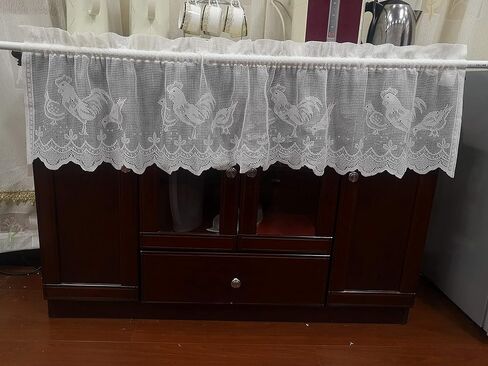 معنى 4 الستارة الستارة مع الديك الديك الأبيض البلد شبه شير قماش ستائر متماسكة الدانتيل 1 قطعة 60 "X14"(152x36 سنتيمتر) قضيب جيب in Kuwait