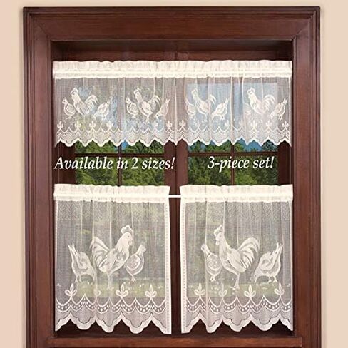 معنى 4 الستارة الستارة مع الديك الديك الأبيض البلد شبه شير قماش ستائر متماسكة الدانتيل 1 قطعة 60 "X14"(152x36 سنتيمتر) قضيب جيب in Kuwait