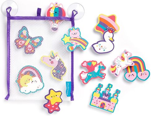 Mudpuppy Unicorn Dreams - 20 شكل إسفنجي سحري قابل للالتصاق للترفيه أثناء الاستحمام مع حقيبة تخزين شبكية للأطفال الصغار والرضع من عمر سنتين فما فوق in Kuwait