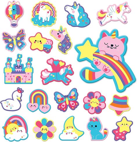 Mudpuppy Unicorn Dreams - 20 شكل إسفنجي سحري قابل للالتصاق للترفيه أثناء الاستحمام مع حقيبة تخزين شبكية للأطفال الصغار والرضع من عمر سنتين فما فوق in Kuwait