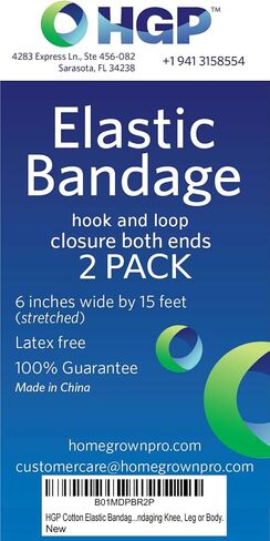 Elastic Bandage Wrap 2 Pack By HGP - Long Compression Bandage With Touch Closure At Both Ends - Extra Wide 6inch X 15 Foot - Precise Compression Wraps Lower Legs, Knee, Ankle or Chest With No Clips in Saudi Arabia