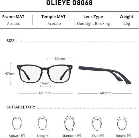 نظارات OLIEYE للكمبيوتر الزرقاء لحجب الضوء - نظارات ألعاب مربعة للنساء والرجال مضادة لإجهاد العين ونظارات ألعاب القراءة in Kuwait