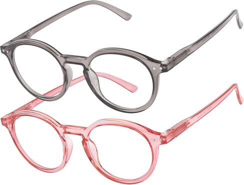 zingfocal 2 حزمة من النظارات السميكة ذات الحافة الدائرية الزرقاء لحجب الضوء لألعاب الكمبيوتر للنساء والرجال in Kuwait