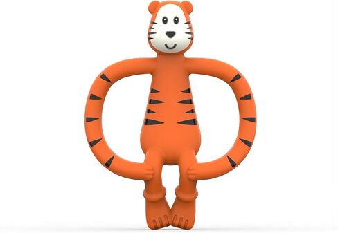 Matchstick Monkey Animal Silicone Teether for Baby 3 Months+, Easy to Hold & Naturally Fits in Mouth, BPA Free Food Grade w/BioCote Protection, Stimulates & Massages Sore Gums, Teddy Tiger in Kuwait