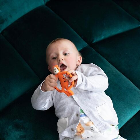 Matchstick Monkey Animal Silicone Teether for Baby 3 Months+, Easy to Hold & Naturally Fits in Mouth, BPA Free Food Grade w/BioCote Protection, Stimulates & Massages Sore Gums, Teddy Tiger in Kuwait