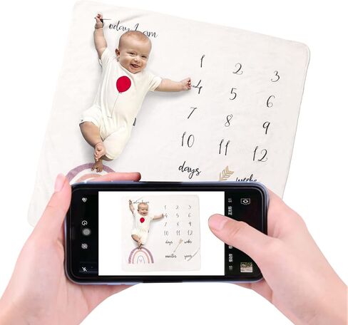 ibwaae Baby Thick Flannel Monthly Milestone Blanket Newborn Growth Chart Soft Neutral Photography Background Blanket (40＂x41＂) with Milestone Card Circle Ring Arrow Gift（Rainbow in Kuwait