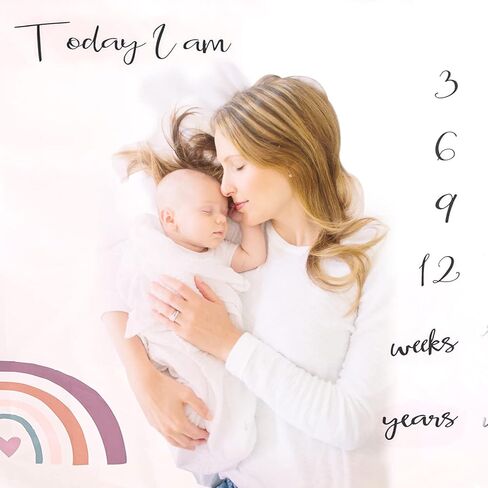 ibwaae Baby Thick Flannel Monthly Milestone Blanket Newborn Growth Chart Soft Neutral Photography Background Blanket (40＂x41＂) with Milestone Card Circle Ring Arrow Gift（Rainbow in Kuwait