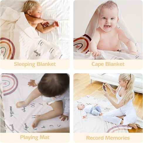 ibwaae Baby Thick Flannel Monthly Milestone Blanket Newborn Growth Chart Soft Neutral Photography Background Blanket (40＂x41＂) with Milestone Card Circle Ring Arrow Gift（Rainbow in Kuwait