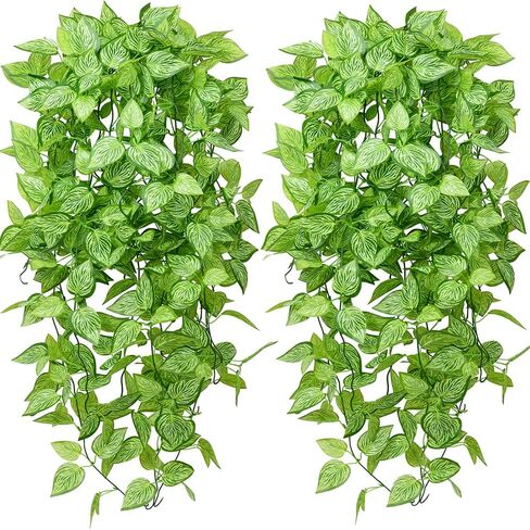 HANDIC Artificial Hanging Plants 2pcs Fake Hanging Plant Faux Hanging Plant Artificial Plants Outdoor UV Resistant Plastic Plants (Green) in Saudi Arabia