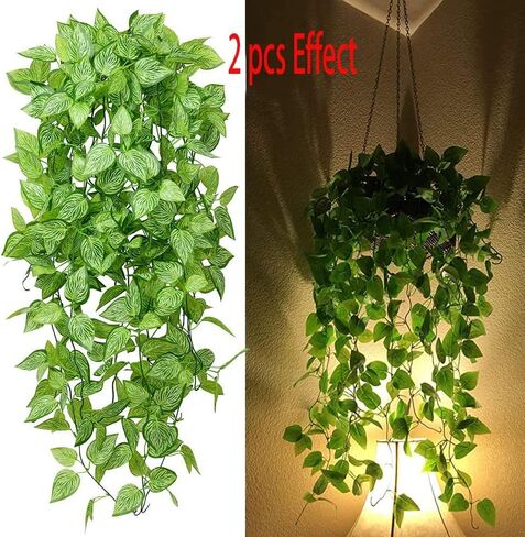 HANDIC Artificial Hanging Plants 2pcs Fake Hanging Plant Faux Hanging Plant Artificial Plants Outdoor UV Resistant Plastic Plants (Green) in Saudi Arabia