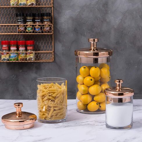 MyGift 6 Piece Clear Glass Apothecary Jar Set with Clear Lid - Decorative Kitchen and Bath Storage Canisters, Wedding Centerpiece Jars, Candy Buffet with Lids in Kuwait