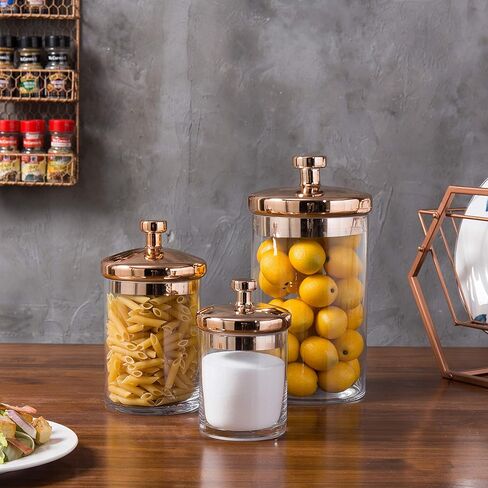 MyGift 6 Piece Clear Glass Apothecary Jar Set with Clear Lid - Decorative Kitchen and Bath Storage Canisters, Wedding Centerpiece Jars, Candy Buffet with Lids in Kuwait