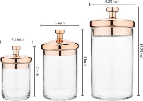 MyGift 6 Piece Clear Glass Apothecary Jar Set with Clear Lid - Decorative Kitchen and Bath Storage Canisters, Wedding Centerpiece Jars, Candy Buffet with Lids in Kuwait