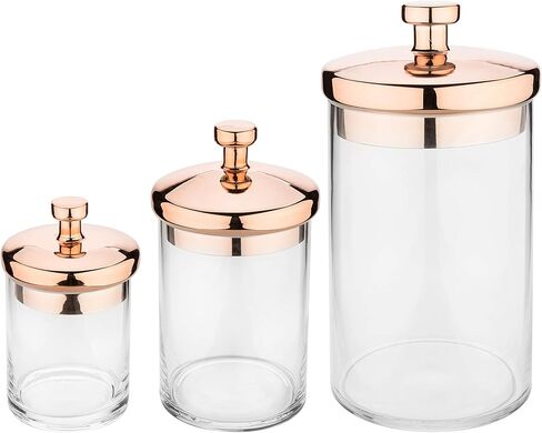 MyGift 6 Piece Clear Glass Apothecary Jar Set with Clear Lid - Decorative Kitchen and Bath Storage Canisters, Wedding Centerpiece Jars, Candy Buffet with Lids in Kuwait