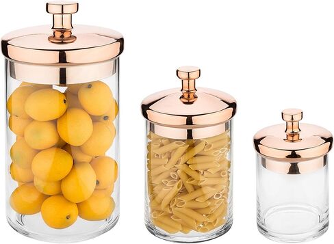 MyGift 6 Piece Clear Glass Apothecary Jar Set with Clear Lid - Decorative Kitchen and Bath Storage Canisters, Wedding Centerpiece Jars, Candy Buffet with Lids in Kuwait