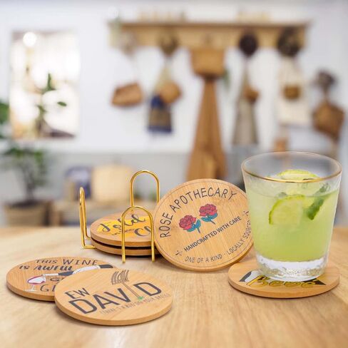 Funny Colored Bamboo Coasters (4") Set of 6, Fold in The Cheese, Unique ＆ Cute Drinks SC TV Coasters with Metal Holder, Great Gifts Idea for Fans, Birthday, Housewarming, Valentine's Day, Christmas in Kuwait