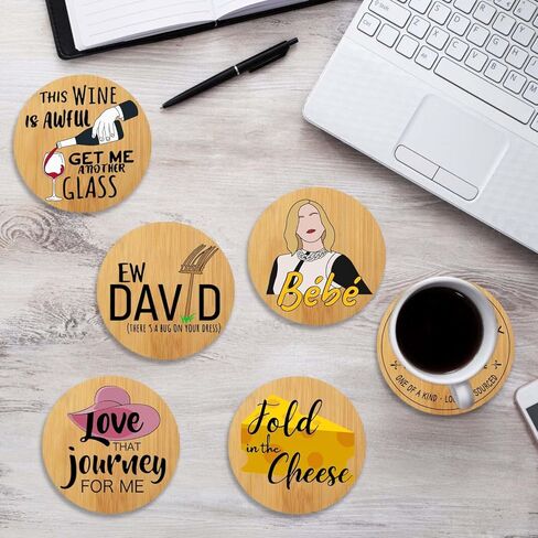 Funny Colored Bamboo Coasters (4") Set of 6, Fold in The Cheese, Unique ＆ Cute Drinks SC TV Coasters with Metal Holder, Great Gifts Idea for Fans, Birthday, Housewarming, Valentine's Day, Christmas in Kuwait