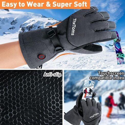 قفازات ThxToms الحرارية أفضل هدية للرجال والنساء، قفازات التزلج الكهربائية القابلة لإعادة الشحن وقفازات التزلج على الجليد المقاومة للماء لتدفئة اليد الحرارية in Kuwait