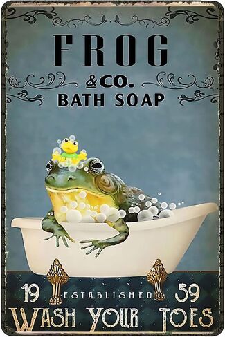 EYSL لوحة معدنية عتيقة على شكل ضفدع صابون حمام يغسل أصابع قدميك، لوحة معدنية قديمة من القصدير، هدية لتزيين الحائط، هدية للحمام، ومطعم المزرعة، وغرفة النوم، والمقهى، والمدرسة، مقاس 6 × 8 بوصة in Kuwait