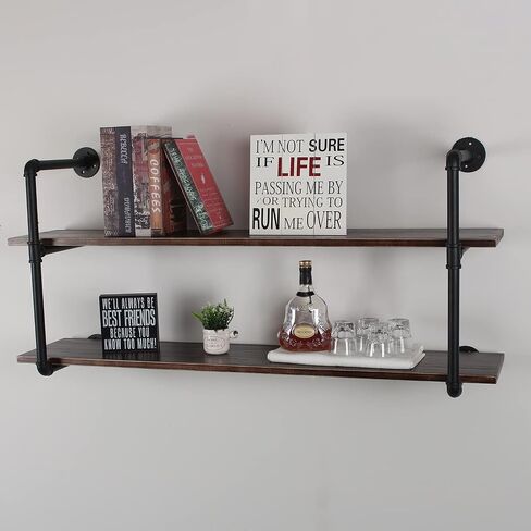 MBQQ Industrial Retro Pipe Shelf 36in 3 Tier Wall Mounted,Rustic Floating Shelves,Farmhouse Kitchen Bar Shelving,Home Decor Book Shelves,DIY Bookshelf Hanging Wall Shelves,Black in Kuwait