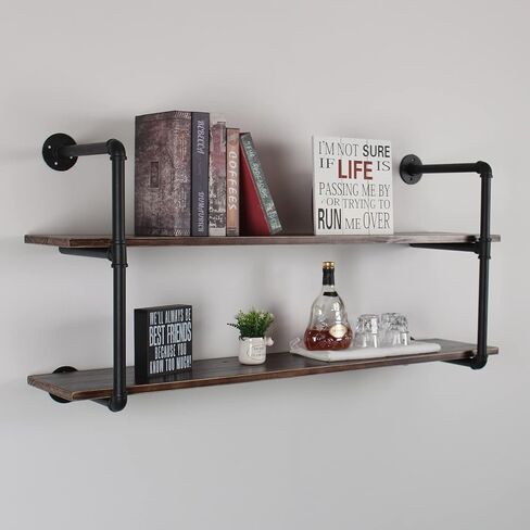 MBQQ Industrial Retro Pipe Shelf 36in 3 Tier Wall Mounted,Rustic Floating Shelves,Farmhouse Kitchen Bar Shelving,Home Decor Book Shelves,DIY Bookshelf Hanging Wall Shelves,Black in Kuwait