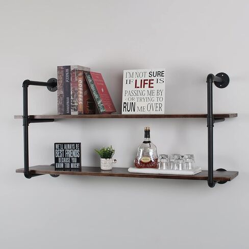 MBQQ Industrial Retro Pipe Shelf 36in 3 Tier Wall Mounted,Rustic Floating Shelves,Farmhouse Kitchen Bar Shelving,Home Decor Book Shelves,DIY Bookshelf Hanging Wall Shelves,Black in Kuwait