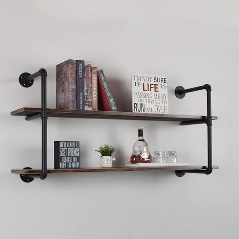 MBQQ Industrial Retro Pipe Shelf 36in 3 Tier Wall Mounted,Rustic Floating Shelves,Farmhouse Kitchen Bar Shelving,Home Decor Book Shelves,DIY Bookshelf Hanging Wall Shelves,Black in Kuwait