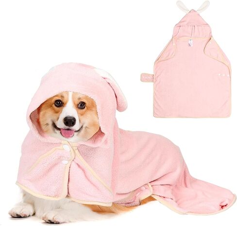 Dog Pets Bathrobe, Soft Breathable Super Absorbent Dog Robes Drying Dogs Bath Robe After Small Medium Pet Dog Bath Beach Pool (Pink Rabbit, M) in Kuwait