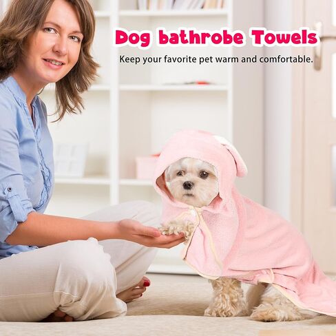 Dog Pets Bathrobe, Soft Breathable Super Absorbent Dog Robes Drying Dogs Bath Robe After Small Medium Pet Dog Bath Beach Pool (Pink Rabbit, M) in Kuwait
