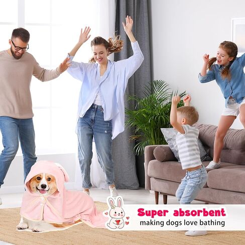 Dog Pets Bathrobe, Soft Breathable Super Absorbent Dog Robes Drying Dogs Bath Robe After Small Medium Pet Dog Bath Beach Pool (Pink Rabbit, M) in Kuwait