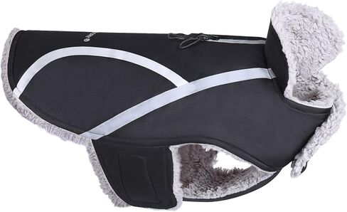 VIVAGLORY معطف الشتاء الدافئ للكلاب، عاكس للسلامة، صوف مريح قابل للتعديل، قماش للطقس البارد، مقاوم للماء، مقاوم للرياح، مقاوم للثلوج، سترات للكلاب، ملابس للحيوانات الأليفة للكلاب الصغيرة، أسود، مقاس S in Kuwait