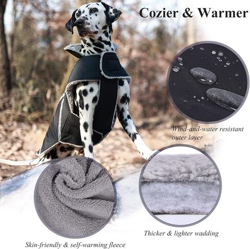 VIVAGLORY معطف الشتاء الدافئ للكلاب، عاكس للسلامة، صوف مريح قابل للتعديل، قماش للطقس البارد، مقاوم للماء، مقاوم للرياح، مقاوم للثلوج، سترات للكلاب، ملابس للحيوانات الأليفة للكلاب الصغيرة، أسود، مقاس S in Kuwait