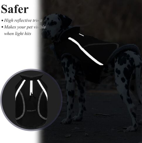 VIVAGLORY معطف الشتاء الدافئ للكلاب، عاكس للسلامة، صوف مريح قابل للتعديل، قماش للطقس البارد، مقاوم للماء، مقاوم للرياح، مقاوم للثلوج، سترات للكلاب، ملابس للحيوانات الأليفة للكلاب الصغيرة، أسود، مقاس S in Kuwait