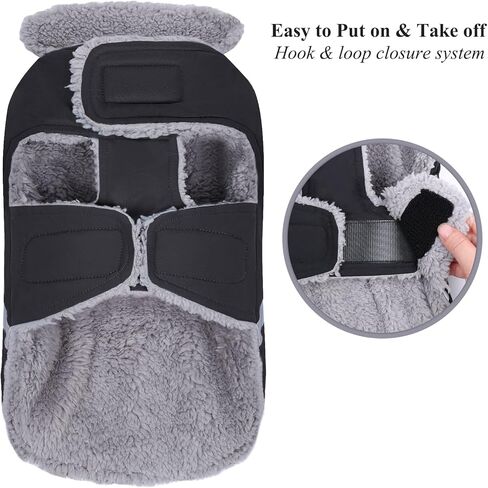 VIVAGLORY معطف الشتاء الدافئ للكلاب، عاكس للسلامة، صوف مريح قابل للتعديل، قماش للطقس البارد، مقاوم للماء، مقاوم للرياح، مقاوم للثلوج، سترات للكلاب، ملابس للحيوانات الأليفة للكلاب الصغيرة، أسود، مقاس S in Kuwait