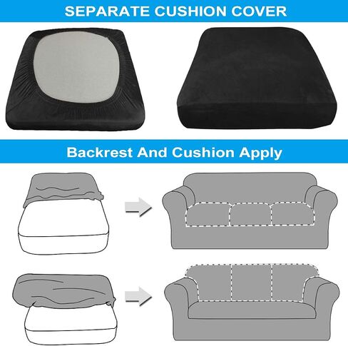Velvet Couch Covers for 3 Cushion Couch Sofa Slipcover Velvet Plush Stretch Sofa Slipcover 4 Piece Sofa Covers for 3 Cushion Couch Covers Stretch Sofa Covers for Living Room Furniture Covers (Black) in Saudi Arabia