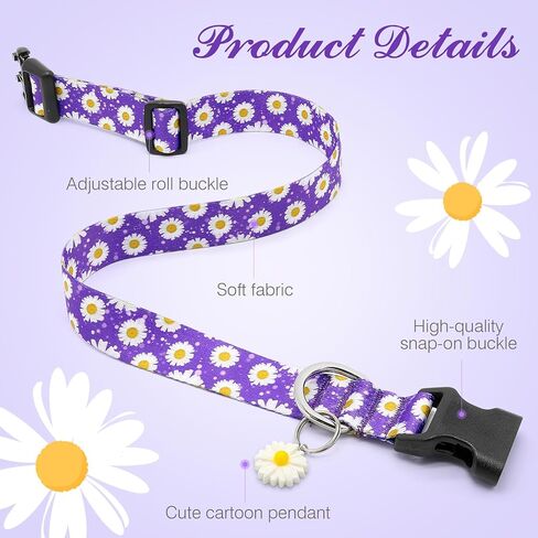 BiPawTi Floral Dog Collar for Girl Boy - Dog Collars Cute Flower Puppy Collar for Extra Small Dog, Soft Adjustable Dogs Collar for Small Dogs with Pretty Daisies Charms (XS, Purple) in Kuwait