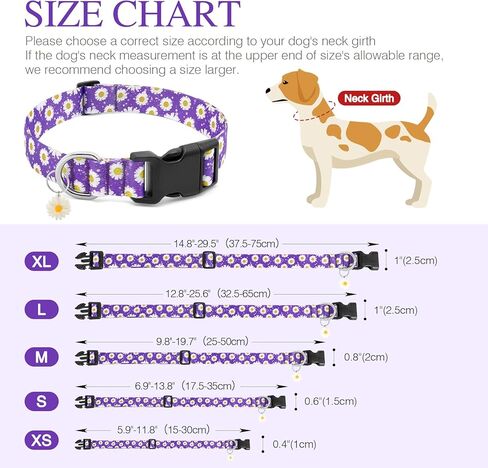 BiPawTi Floral Dog Collar for Girl Boy - Dog Collars Cute Flower Puppy Collar for Extra Small Dog, Soft Adjustable Dogs Collar for Small Dogs with Pretty Daisies Charms (XS, Purple) in Kuwait