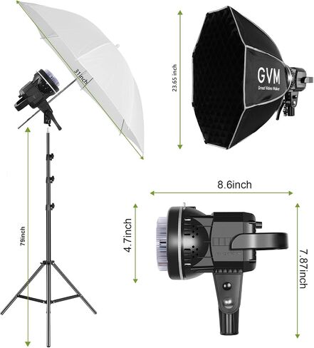 GVM 4 P80S Photography Lighting Kit, Studio Lights with 2 Umbrellas and 2 Softbox, 80W 5600K Video Light with 3 Color Backdrops (Black/White/Green) Background Screen, 9.1x9.8ft Backdrop Stands in Saudi Arabia
