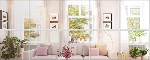 BBTO 10 Pieces Self Adhesive Mirror Tiles Wall Cut to Size Mirror Stickers Flexible Non Glass Mirror Sheets for Home Living Room Wall Decor (8 x 10 Inch) in Saudi Arabia